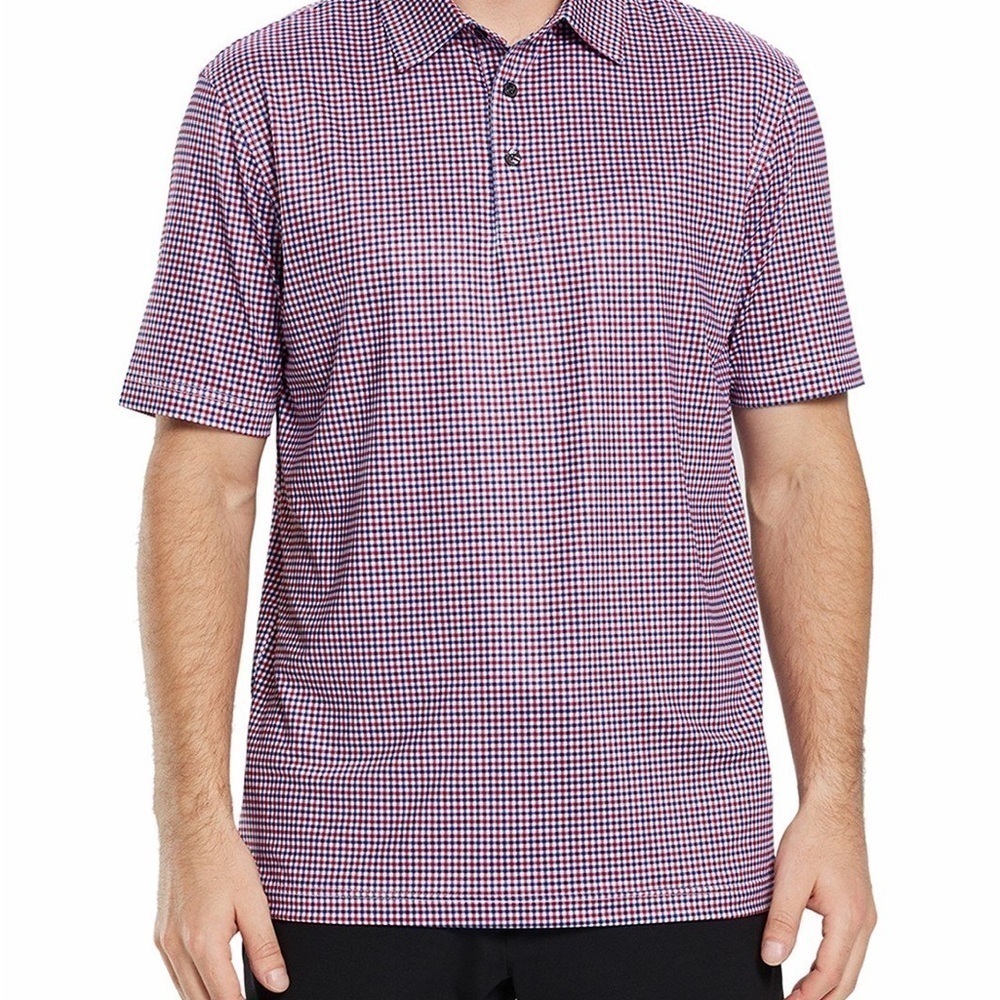 Golf Shirt Mens 2XL Red Blue Gingham Polo Patterned Dry Fit Athletic tennis